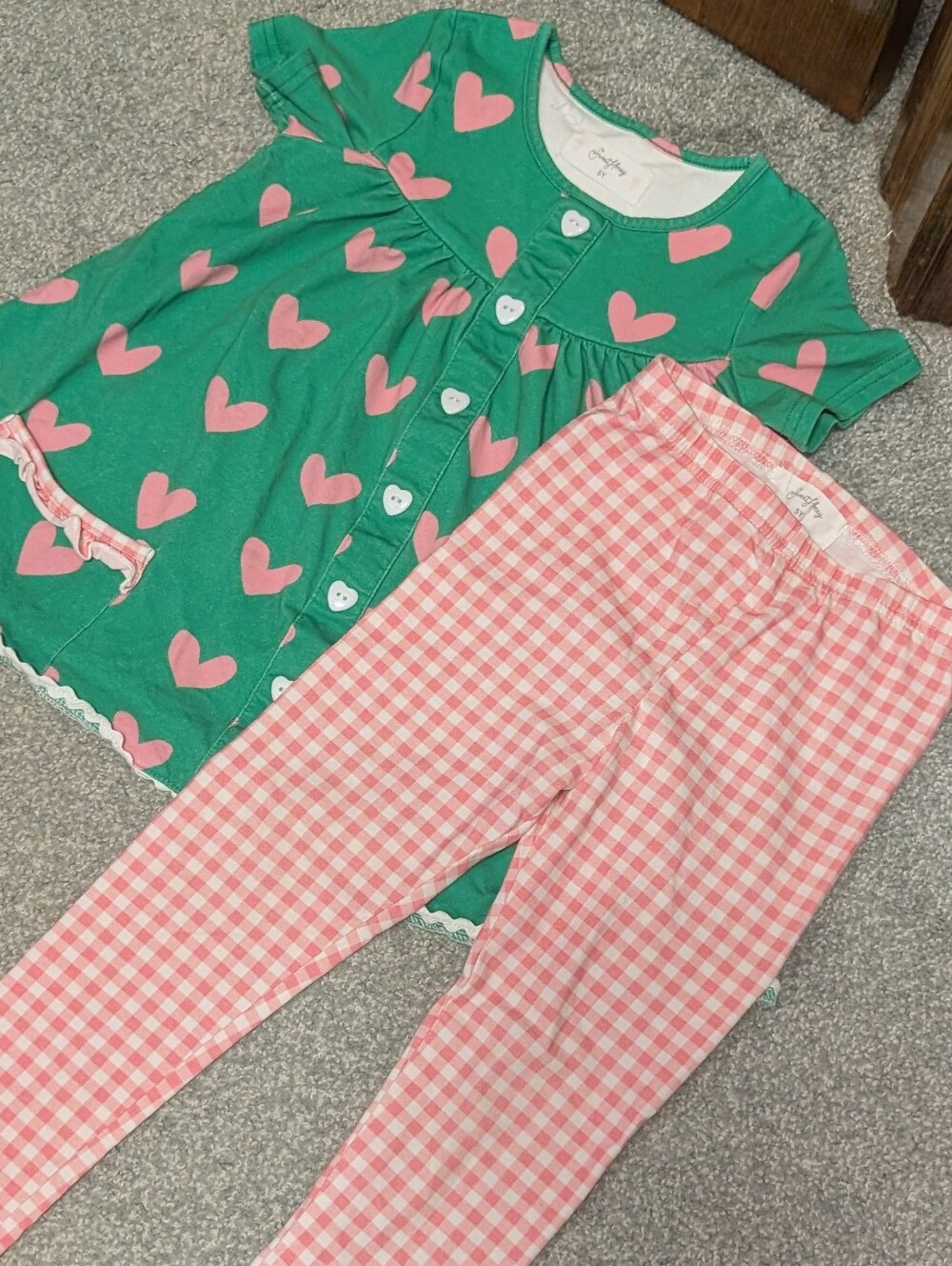 SweetHoney Valentine Heart Tunic & Gingham Legging Set | Size 5Y